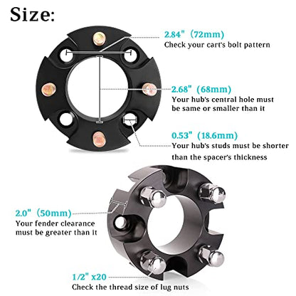 2 Inch Golf Cart Wheel Spacers Kit with Lug Nuts for Yamaha