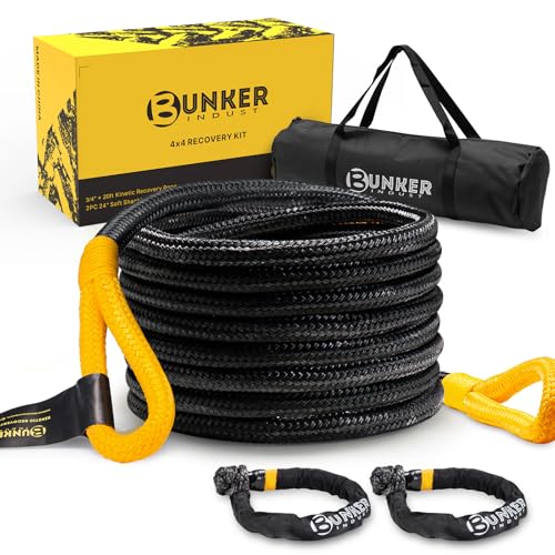 3 4in×20ft Kinetic Recovery Rope with 2 Soft Shackles Kit