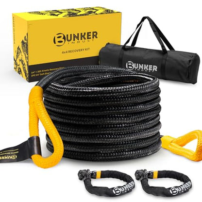 3 4in×20ft Kinetic Recovery Rope with 2 Soft Shackles Kit