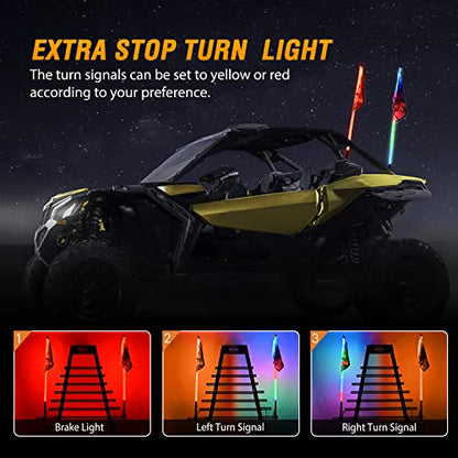 2PCS 4FT RGB LED Whip Light Remote App Control for ATV UTV Polaris