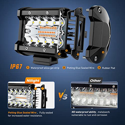 4inch Amber White Strobe 6 Modes 60W LED Pod Light (2 Count)