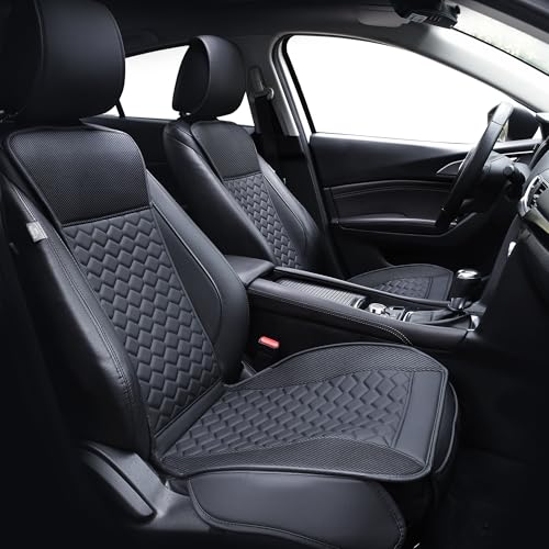 Carbon Fiber Leather Car Seat Covers Front 2PC Waterproof Black (2 Count)