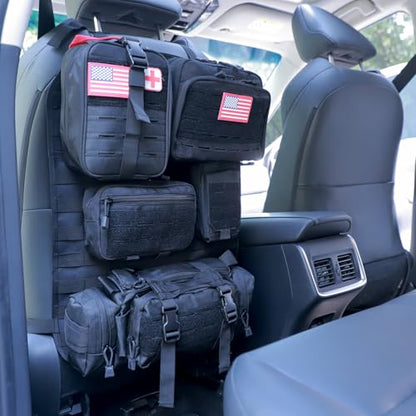 Universal Tactical Car Seat Back Organizer Bag Tactical Molle Vehicle Organizers Panel Vehicle Protector Organizers with 5 Detachable Pouches for Car Truck Ford Jeep