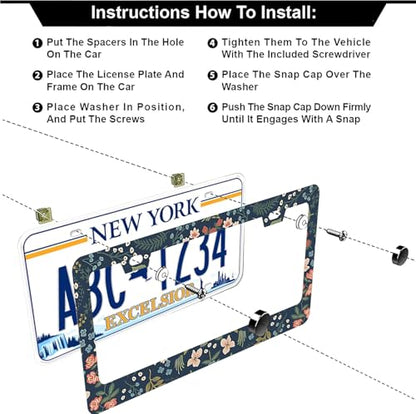 Colorful Floral Flowers License Plate Frames