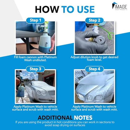 Image Wash (5-Gallon) Platinum Wash Car Soap Concentrated pH-Neutral Foam Soap for Foam Cannon & Bucket wipe Safe for Wax Ceramic Coatings High Lubricity Biodegradable Formula with Bubble Gum Scent (640 Fl Oz)