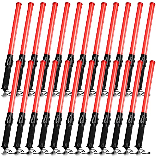 24 Pieces 21 Inch Signal Traffic Wand Safety Traffic Control Wand Safety Baton with 2 Flashing Modes LED Light