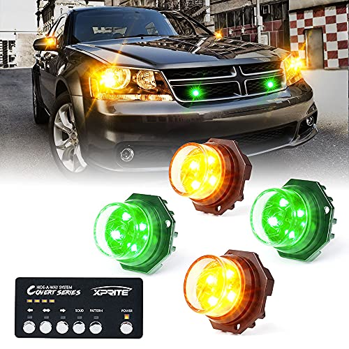 Amber Green LED Hideaway Strobe Lights Kit (4 Count)