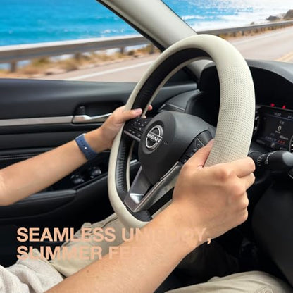 D Shaped Nappa Leather Steering Wheel Cover 14.5In
