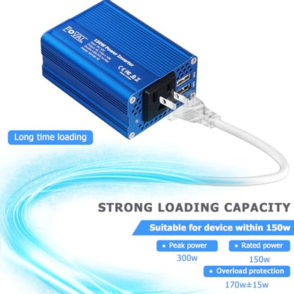 150W Car Power Inverter 12V DC to 110V AC Converter Vehicle Adapter Plug Outlet with 3.1A Dual USB Car Charger for Laptop Computer