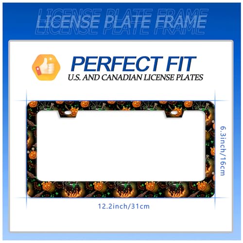Pumpkin Bats License Plate Frame Stainless Steel Accessory 12.3x6.3 Inch
