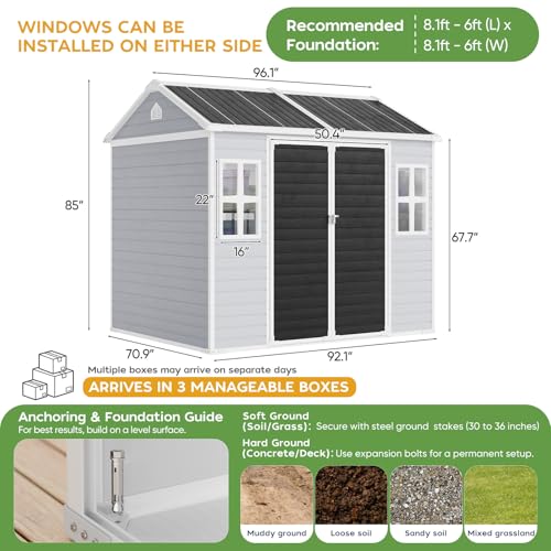 8x6 FT Resin Plastic Outdoor Storage Shed with Floor