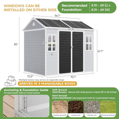 8x6 FT Resin Plastic Outdoor Storage Shed with Floor