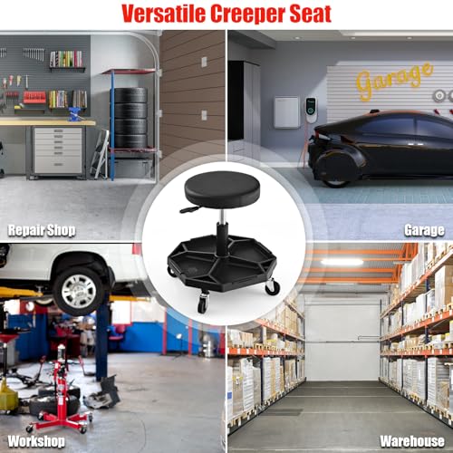 Rolling Mechanic Stool with Removable Tool Tray & Padded Cushion