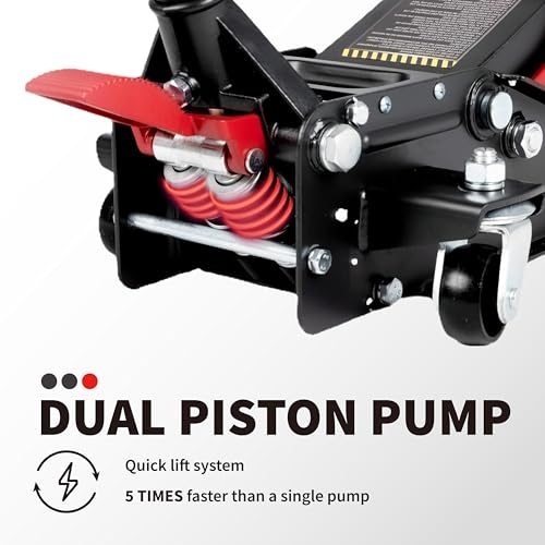3-Ton (6600lbs) Low-Profile Dual Pistons Heavy-Duty Steel Racing Floor Jack with Quick Lift Hydraulic Pump, Foot Pedal and Magentic Pad for Car Maintenance