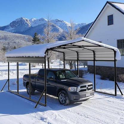 10x15FT Heavy Duty Metal Carport with Side Support Poles for All Weather