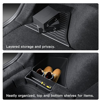 2PCS for 2025 2026 Tesla Model Y Juniper Trunk Organizer Trunk Storage Bins with Lid TPE Waterproof Trunk Storage Box for Model Y Juniper Interior Accessories (2 Count)