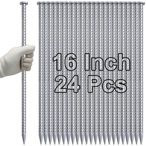 Rebar Stakes 16 Inch Galvanized Metal Steel Ground Spikes Heavy Duty (24 Count)