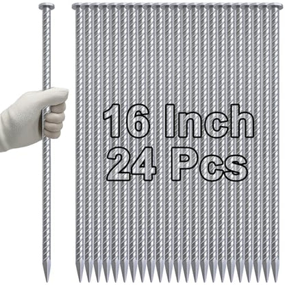 Rebar Stakes 16 Inch Galvanized Metal Steel Ground Spikes Heavy Duty (24 Count)