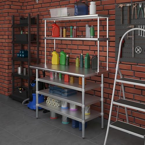 24" x 48" Stainless Steel Work Table with 3 Shelves and 12" Wide Double Tier Overshelf