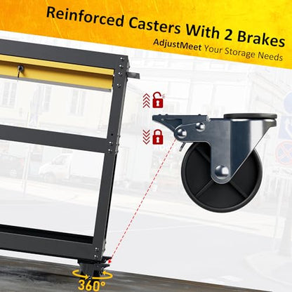 4 Tier Heavy Duty Rolling Tool Cart with Drawers & Pegboard