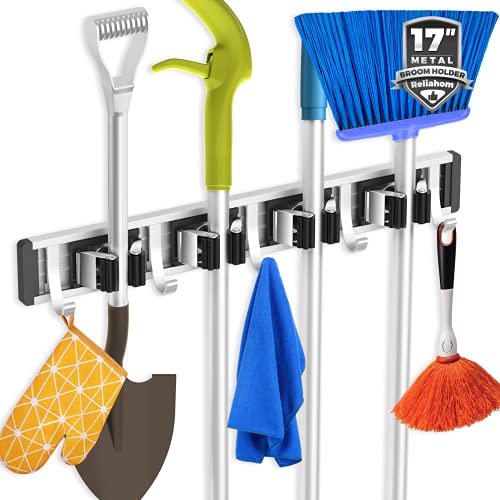 Broom Holder Wall Mount Mop Hanger Tools organizer 4Racks 5Hooks