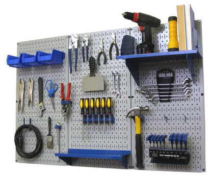 Pegboard Organizer 4 ft. Metal Pegboard Standard Tool Storage Kit with Gray Toolboard and Blue Accessories