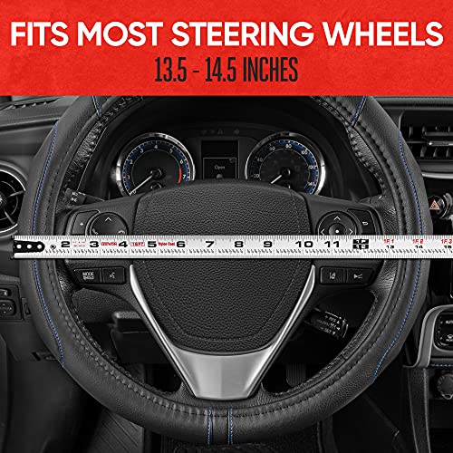 GripDrive Faux Black Leather Steering Wheel Cover for Car Truck Van SUV