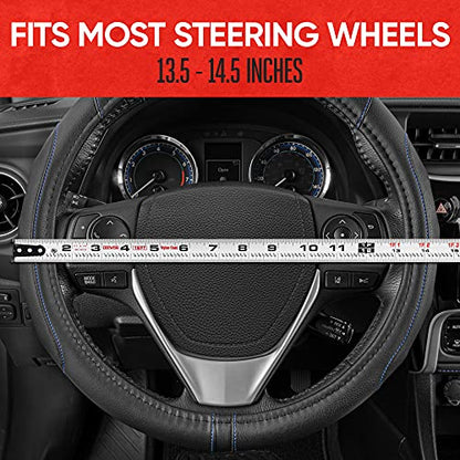GripDrive Faux Black Leather Steering Wheel Cover for Car Truck Van SUV