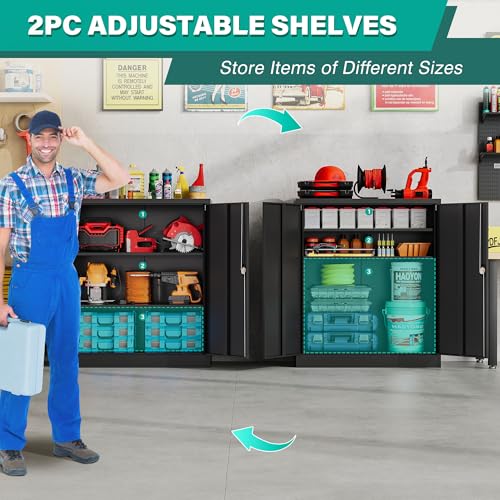 Small Metal Storage Cabinet with Doors and Shelves
