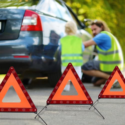 3PACK Car Warning Triangle Heavy Reflective Warning Road Safety Triangle Kit Suitable for car Breakdown and Temporary Parking on the Road