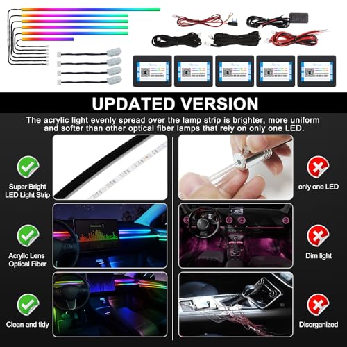 Acrylic Interior Car LED Strip Light with Wireless APP