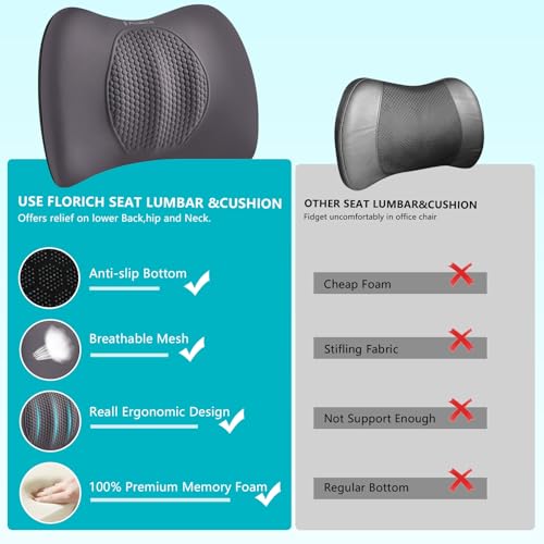 3 PCS Seat Cushion for Carseat Lumbar Support Pillow Car Neck Headrest Pillows Memory Foam Gel Memory Foam Massage Point Seat Pads Pressure Relief Back Cushion for Office Chair (3 Count)