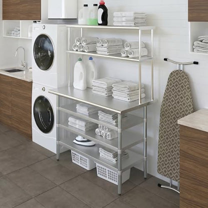 24" x 48" Stainless Steel Work Table with 3 Shelves and 12" Wide Double Tier Overshelf