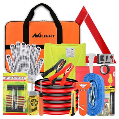 Car Roadside Emergency Kit with Jumper Cables Tow Rope