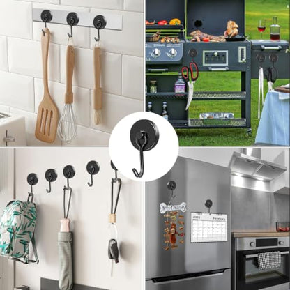 Black Magnetic Hooks Heavy Duty 80LB+ Swivel Strong Magnet Hook (4 Count)