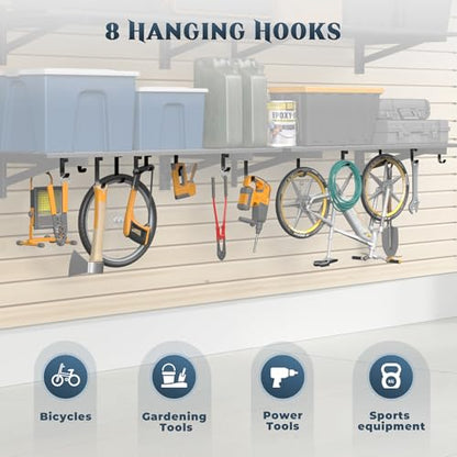 2 Pack Garage Shelving Wall Mounted with 8 Hooks (2 Count)