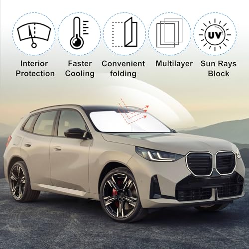 Sun Shade for BMW X3 2025 2026 Accessories Windshield Sun Shade Window Shade UV Rays Protection Sun Visor Cover with Steering Wheel Sunshade Storage Bag