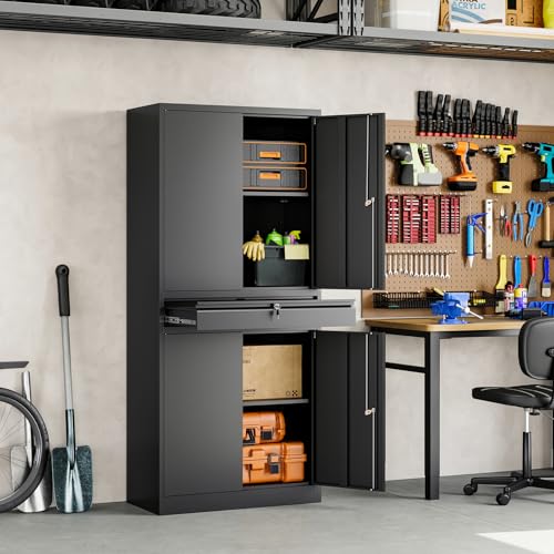 Metal Garage Storage Cabinet with Locking Doors and Adjustable Shelves