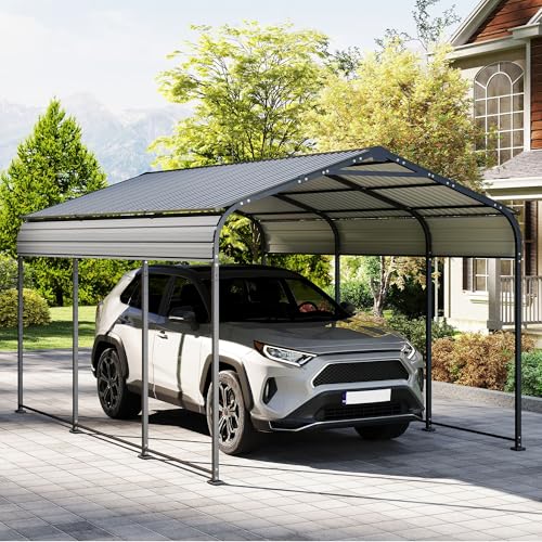 10 x 15 FT Vertical Stripe Galvanized Steel Roof Metal Carport