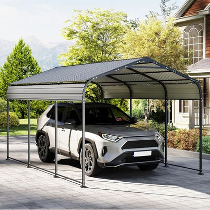 10 x 15 FT Vertical Stripe Galvanized Steel Roof Metal Carport