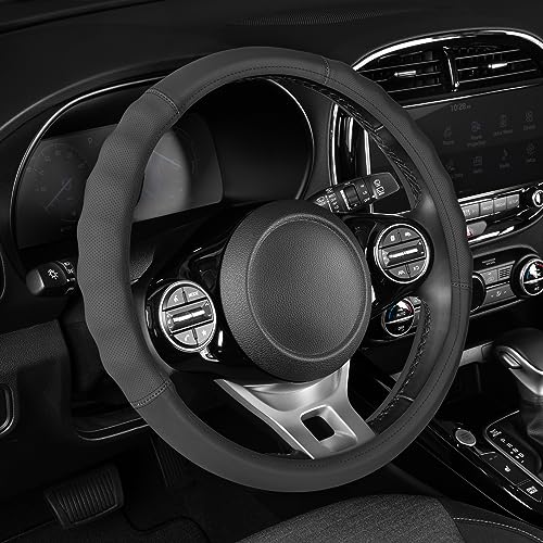 Soft Touch Leather Gray Steering Wheel Cover with Grooves