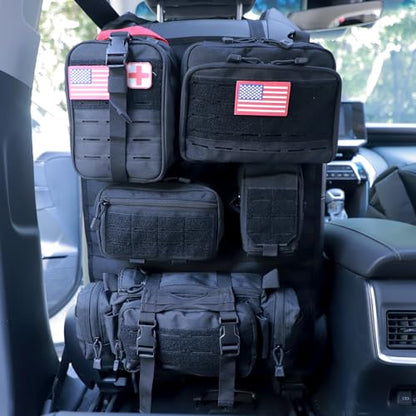Universal Tactical Car Seat Back Organizer Bag Tactical Molle Vehicle Organizers Panel Vehicle Protector Organizers with 5 Detachable Pouches for Car