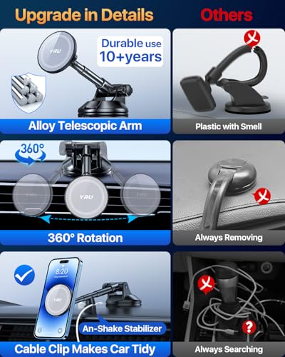 Upgraded Magnetic Phone Holder for Car【Patented & Super Magnet】 for MagSafe Car Mount Dashboard Magnet Phone Holder Windshield Phone Stand for iPhone 17 16 15 14 13 12 Pro Max Samsung