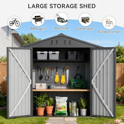 6'x4' Shed Outdoor Storage Metal with Lockable Doors & Vents