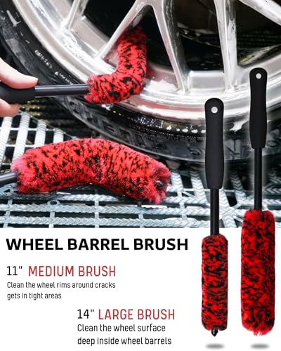 Professional 4 Pack Long Handle Wheel Brush Kit for Cleaning Wheel and Tire