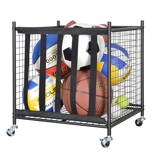 Garage Sports Ball Storage Rack Lockable Stackable Ball Cage Rolling Cart