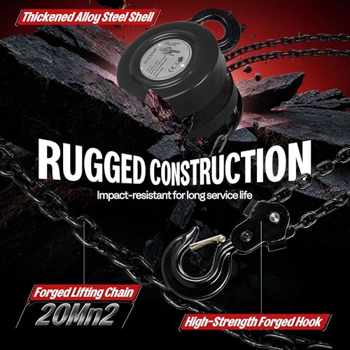 Hand Chain Hoist 2 Ton 4400 Lbs Capacity 10 Feet with 2 Hooks