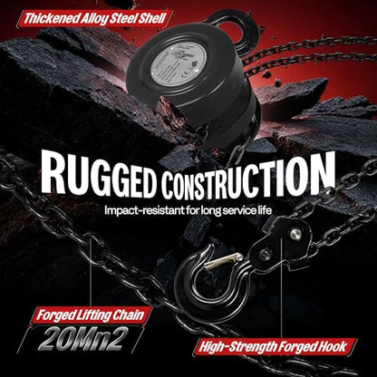 Hand Chain Hoist 2 Ton 4400 Lbs Capacity 10 Feet with 2 Hooks