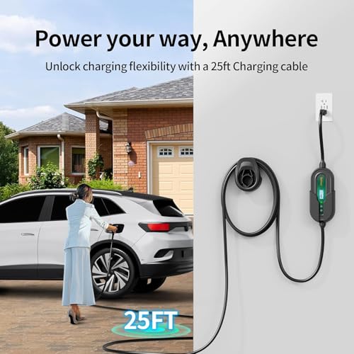 Level 1 EV Charger 16 Amp Portable J1772 Charging Cord 240V 25ft Cable