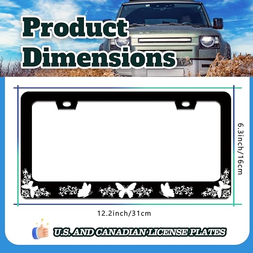 Black White Butterfly License Plate Frame Stainless Steel 6.3 X 12.2 Inch